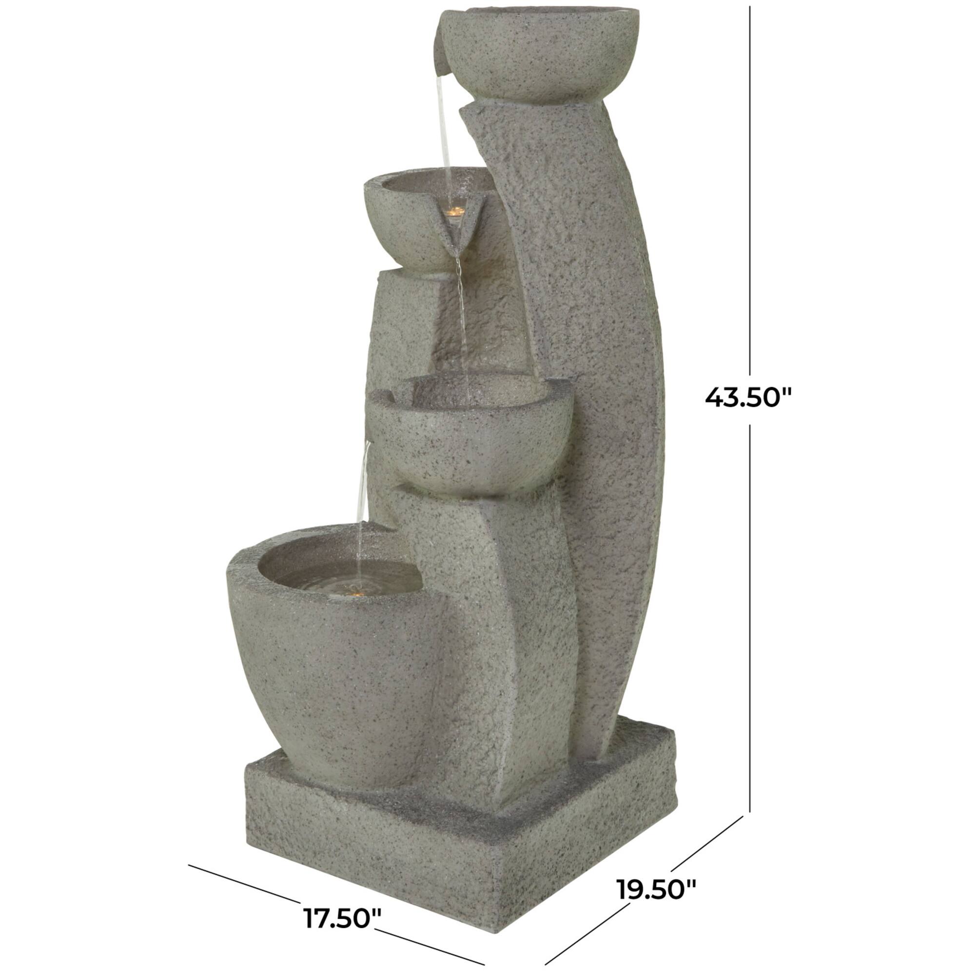 43.5" Gray Fiberglass 4-Tier Fountain with LED Light